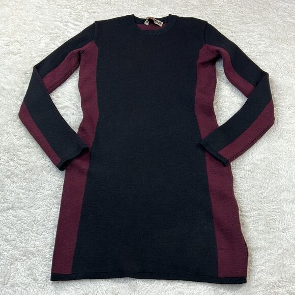 Cycle Wool Italian black maroon racing stripe bodycon sweater dress, size med - Picture 3 of 9